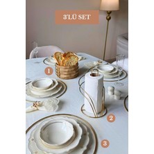 Edora Home 3’lü Set Parlak Altın 6'lı Supla Kuğu Peçetelik Yuvarlak Ekmek Sepeti Mutfak Seti