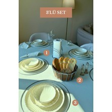 Edora Home 3’lü Set Mat Gümüş 6'lı Supla Oval Kuğu Peçetelik Köşeli Ekmek Sepeti Bej Mutfak Seti