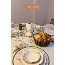 Edora Home 3’lü Set Mat Gold 6'lı Supla Kuğu Peçetelik Oval Köşeli Ekmek Sepeti Bej Mutfak Seti