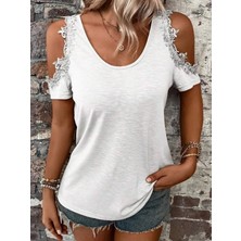 Lune Store Kadın Omuzlardan Açık Yuvarlak Yakalı Viskon Bluz