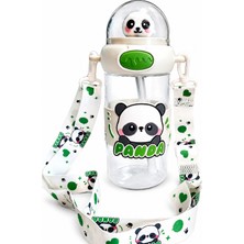 Belkıs Kırtasiye Panda 500 ml Taşıma Askılı Matara – Pipetli, Karakter Figürlü, Sızdırmaz Çocuk Su Matarası