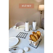 Edora Home 4’lü Set Siyah Dikdörtgen Ekmek Sepeti Nihale Dik Kağıt Havluluk Kuğu Peçetelik Mutfak Seti