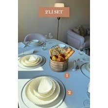 Edora Home 2’li Set Mat Gümüş 6'lı Supla Yuvarlak Ekmek Sepeti Mutfak Seti
