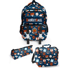 Glanart 6 Bölümlü Içi Full Astarlı Su Geçirmez Ilköğretim Çantası (Beslenme+Kalemlik) Set 1 Adet Basket  Lacivert