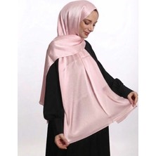 Abiye Janjan Parlak Saten Dokulu Tesettür Abiye Şifon Pembe Şal