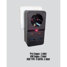 Tip Akım Koruma Prizi 10A 2500W USB Type C Destekli