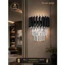 Avizemoda Avize Moda Palmira Kristal Taşlı Lüks Pilli Kumandalı Aplik - ( Siyah - Krom )