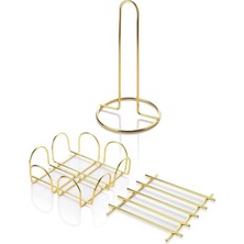 Edora Home Gold Nihale Peçetelik Havluluk Seti Gold Rengi Paslanmaz Çelik Mutfak Servis Sunum Takım spr738282d, one size