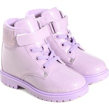 Tımber Lila Simli Çocuk Bot Kız Erkek Unisex Ayakkabı Rugan Görünümlü Fermuarlı Bağcıklı KP-3011