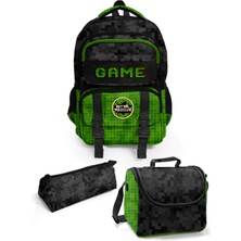 Glanart 5 Bölümlü Içi Full Astarlı Su Geçirmez Ilköğretim Çantası (Beslenme+Kalemlik) Set 1 Adet Game Yeşil
