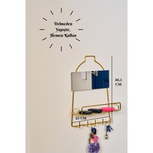 Edora Home Parlak Altın Modern Duvar Anahtarlığı Raflı, Askılı Organizer, Aynalı Yapışkanlı, Montaj Gerektirmez