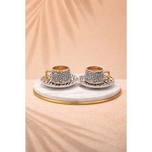 Edora Home 2 Kişilik Gold Detaylı,Dekoratif Desenli Türk Kahvesi Fincan Takımı, Hediyelik Set