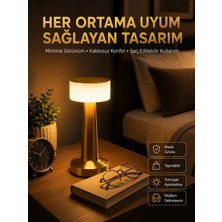 Tech Butiq Kablosuz Renkli Masa ve Gece Lambası Altın Rengi Dokunmatik LED Lamba