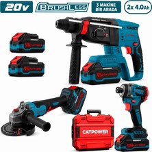 Catpower 5123 Kömürsüz 3 Lü Set Akülü Taşlama + Kırıcı Delici + Vidalama Set 20V 4AH