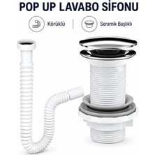 Badem10 Lavabo Sifonu Felix Pop-Up Beyaz Evye Lavabo Gider Borusu Koku Önleyici Süzgeçli Bağlantı Seti