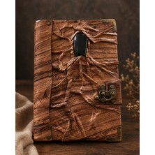 ELF Shopping Obsidyen Taşlı Deri Kaplama Kilitli Özel Tasarım Defter 20 x 14 cm