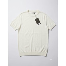 Krem / Ekru Tok Kumaş Relaxed Fit Düşük Omuz Premium Basic Tişört (Gri - S)