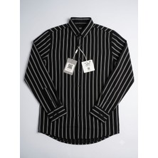 Çizgili Ince Dokuma Yazlık Relaxed Fit Casual Erkek Gömlek (Siyah - Xl)