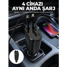 ALK 120W Hızlı Şarj Destekli 4'ü 1 Arada Araç Şarj Cihazı Type-C, Lightning, USB ve Usb-C Çıkışlı - Lisinya