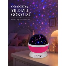 Pembe Döner Yıldız Projektörü USB ve Pilli Kullanımlı Gece Lambası
