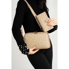 Just Polo Kadın Orta Boy Baskılı Şık Omuz Çantası ve Cüzdanı Kombin Shopper K232053MH