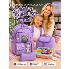 Pairla 4'lü Okul Çantası Seti Kız Çocuk  Ilkokul Ortaokul Okul Çantası Su Geçirmez Sırt Çantası Beslenme Çantası Kalemlik Paslanmaz Çelik Beslenme Kabı