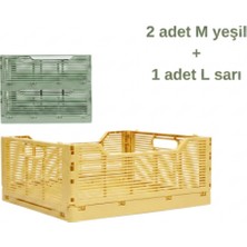 Samelia Katlanabilir Taşıma Saklama Kasası ,istifelenebilir Düzenleyici 1 Adet Sarı 30X40 2 Adet Yeşil 20X30