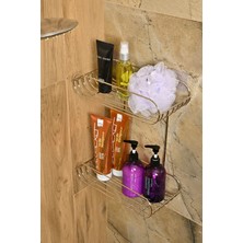 Edora Home Parlak Silver 2 Katlı Sabunluk Şampuanlık Banyo Köşeliği Paslanmaz Metal