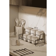 Edora Home Mat Siyah Standlı 7 Bölmeli Porselen Baharatlık Takımı Bambu Kapaklı Mutfak Organizer