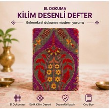 Geleneksel Kilim Desenli Kumaş Kapaklı Not Defteri – Çizgili 10X14 cm