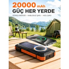 Skygo 20000 mAh Powerbank Güneş Enerjili Kablosuz Şarj Hızlı Şarj Taşınabilir Batarya