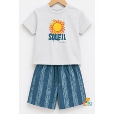 Ruki Çocuk Soleil Baskılı Tişört ve Çizgili Şort Yazlık Ikili Takım