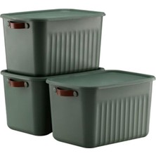 Die Grup 3'lü Modern Kapaklı Saklama Kutusu Seti, 15 Litre Taşınabilir