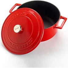 Die Grup 22 cm Metal Döküm Yuvarlak Tencere, Kırmızı Renk Seçeneği