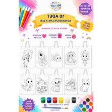 Die Grup 30X40 cm Boyutunda 10 Adet Boyanabilir Bez Çanta Seti, Akrilik Boya ve Fırça ile