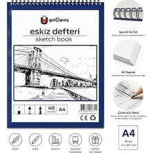 Vintessy Gürpaş A4 Spiralli Eskiz Defteri, 40 Yaprak, Kurşun Kalem ve Karakalem Için, Öğrenci, Tasarım