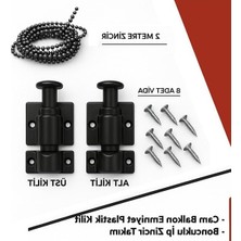 Die Grup Markalar Cam Balkon Kilidi | Emniyet Plastik Kilit | Boncuklu Ip Zincir Takım Seti | (Siyah)