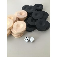 Die Grup El Yapımı Ahşap Tavla Pulu Seti, 2 Adet Zar ile 35 mm Boyutunda
