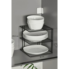 Edora Home Mat Siyah 3 Katlı Dolap İçi Tabaklık Bardaklık Mutfak Düzenleyici Raf Paslanmaz Metal