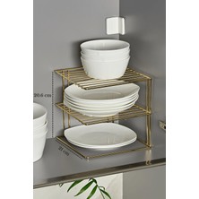 Edora Home Parlak Altın 3 Katlı Dolap İçi Tabaklık Bardaklık Mutfak Düzenleyici Raf Paslanmaz Metal