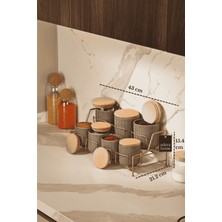 Edora Home Mat Gold Standlı 7 Bölmeli Porselen Baharatlık Takımı Bambu Kapaklı Mutfak Organizer