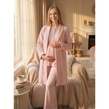 Lohussa Yeni Sezon Pudra Jakarlı Kısa Kol Şal Yaka Tasarım Yazlık Hamile Sabahlık Pijama Takım Seti