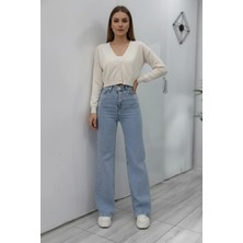 Woddi Vera Kadın Yüksek Bel Kar Yıkama Salaş Jeans Wide Leg Geniş Paça Palazzo Kot Pantolon