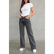 Woddi Vera Kadın Yüksek Bel Füme Salaş Jeans Wide Leg Geniş Paça Palazzo Kot Pantolon