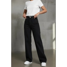 Woddi Mila Kadın Yüksek Bel Siyah Salaş Wide Leg Jeans Geniş Paça Palazzo Kot Pantolon