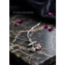 Stainless Steel 316L Çelik Zincir Gümüş Renk Pembe Kiraz Model Kolye