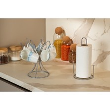 Edora Home 2'li Mat Gümüş Mutfak Organizer Seti Kağıt Havluluk Ve 6 Kancalı Bardak Askılığı Paslanmaz Metal