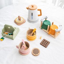 Nilberry Ahşap Çay Kahve Seti, Kettle ve Fincanlı Eğitici Mutfak Oyuncak Seti Mutfak Evcilik Oyuncağı