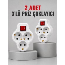 AyrStore Direkt Duvar Prizine Takılan 3’lü Priz Adaptörü Anahtarlı Priz Çoklayıcı 2 Adet