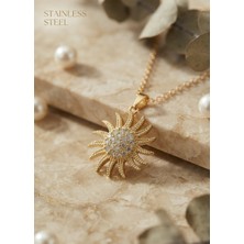 Stainless Steel 316L Çelik Zincir Gold Renk Güneş Model Kolye